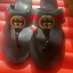 Gucci Black Sandals with Red and Green Accents